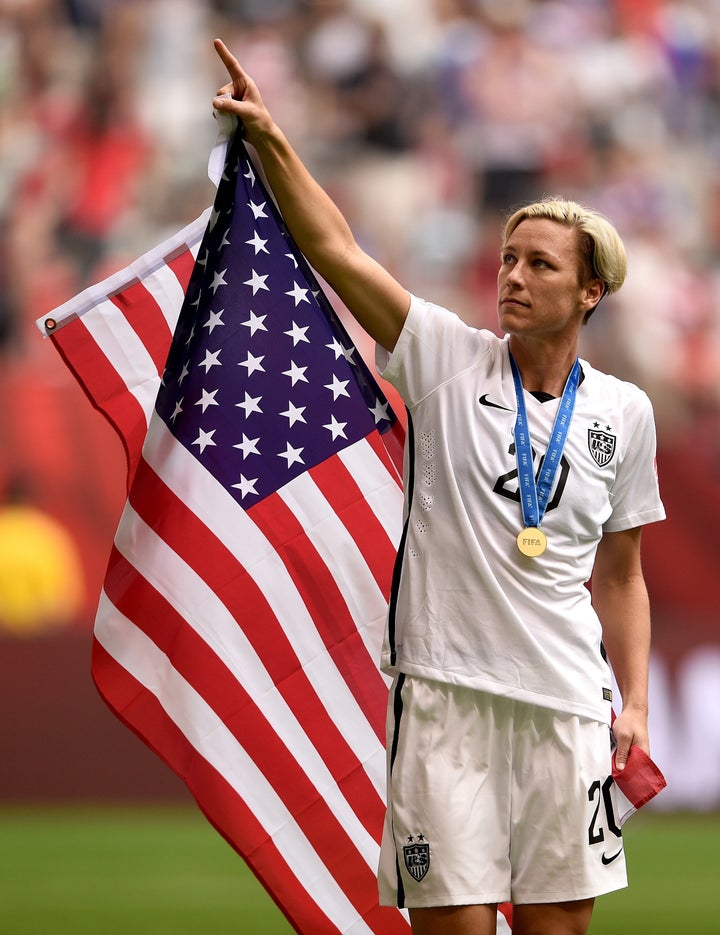 Abby Wambach celebrates the U.S. team's 5-2 victory against Japan in the FIFA Women's World Cup on July 5, 2015, in Vancouver