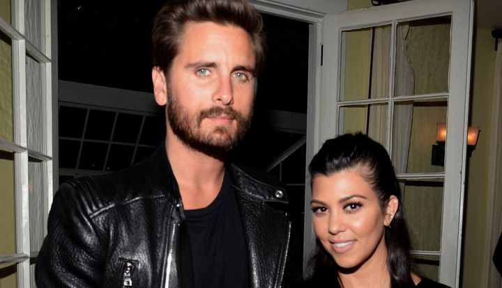 LOS ANGELES, CA - APRIL 23: TV personalities Scott Disick (L) and Kourtney Kardashian attend Opening Ceremony and Calvin Klein Jeans' celebration launch of the #mycalvins Denim Series with special guest Kendall Jenner at Chateau Marmont on April 23, 2015 in Los Angeles, California. (Photo by Chris Weeks/Getty Images for Calvin Klein)