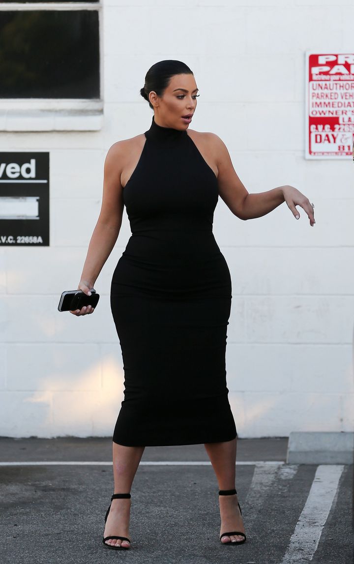 Pregnant Kim Kardashian leaving a studio after filming Keeping up with the Kardashians. (Splash News)