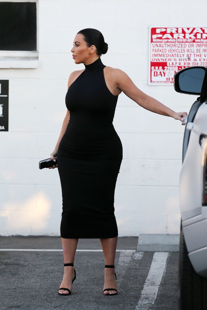 Pregnant Kim Kardashian leaving a studio after filming Keeping up with the Kardashians. (Splash News)