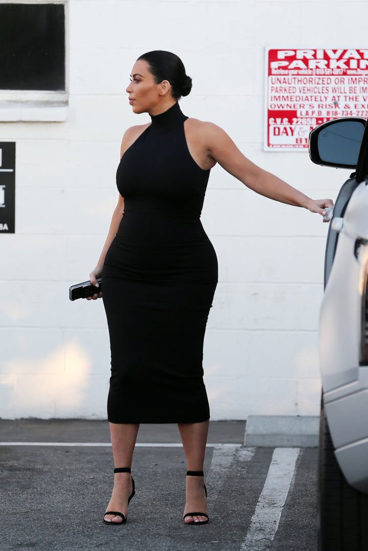 Pregnant Kim Kardashian leaving a studio after filming Keeping up with the Kardashians. (Splash News)