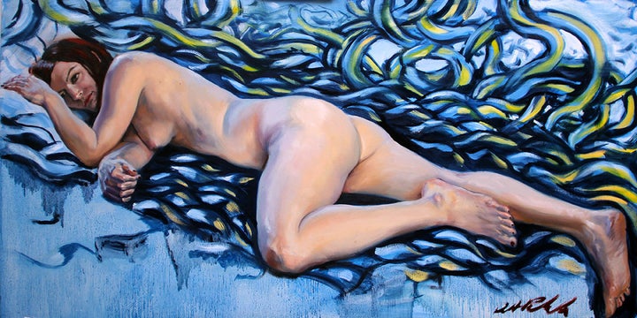  Kate Thomson, animator/artist/model. Oil on canvas, 48x24in, March 201