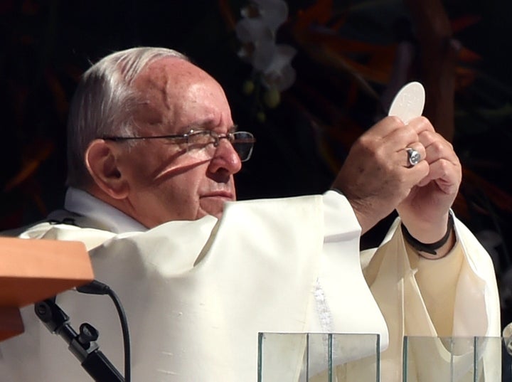 Pope Francis officiates the holy mass at the square of Christ the Redeemer in Santa Cruz, Bolivia on July 9, 2015.