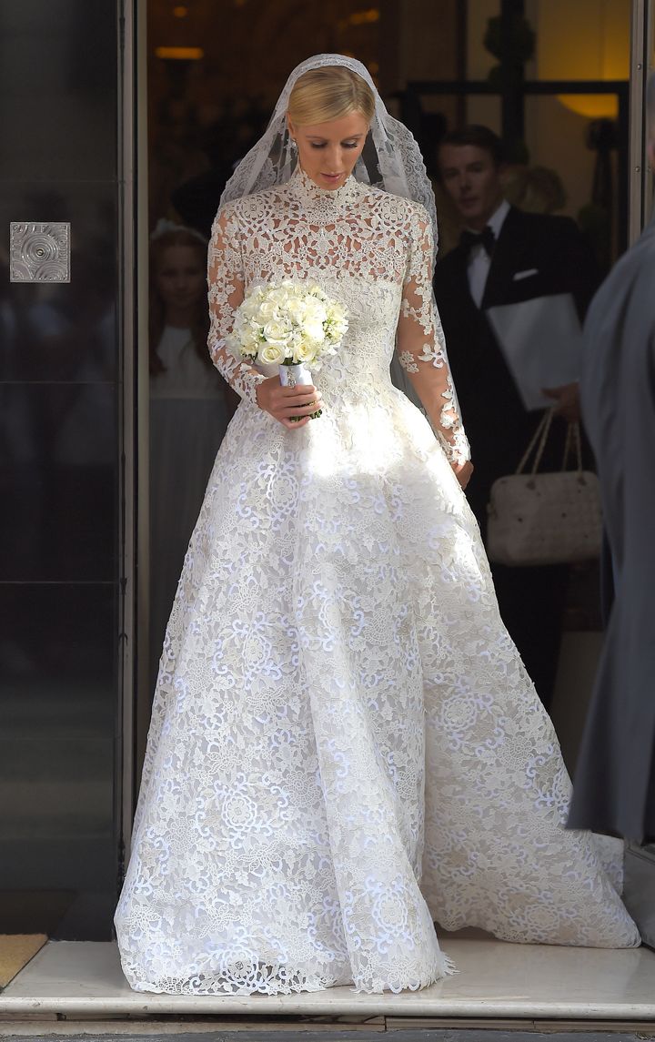 Bride Nicky Hilton leaving Claridges Hotel in London. She wed James Rothschild Friday. 
