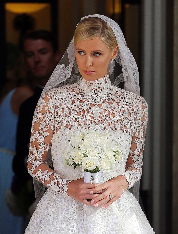 Bride Nicky Hilton leaving Claridges Hotel in London. She wed James Rothschild Friday. 