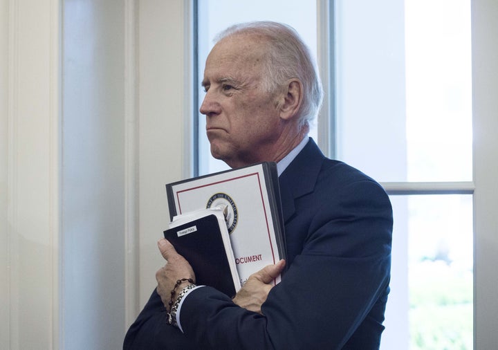 US Vice President Joe Biden looks on as NATO Secretary General Jens Stoltenberg and US President Barack Obama speak to the pr