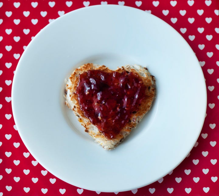 Heart shaped toast with Jam.