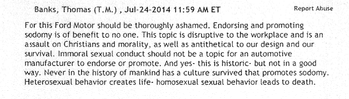 Thomas Banks, who sued his former employers for religious discrimination, claims he was fired after posting an anti-gay comment.