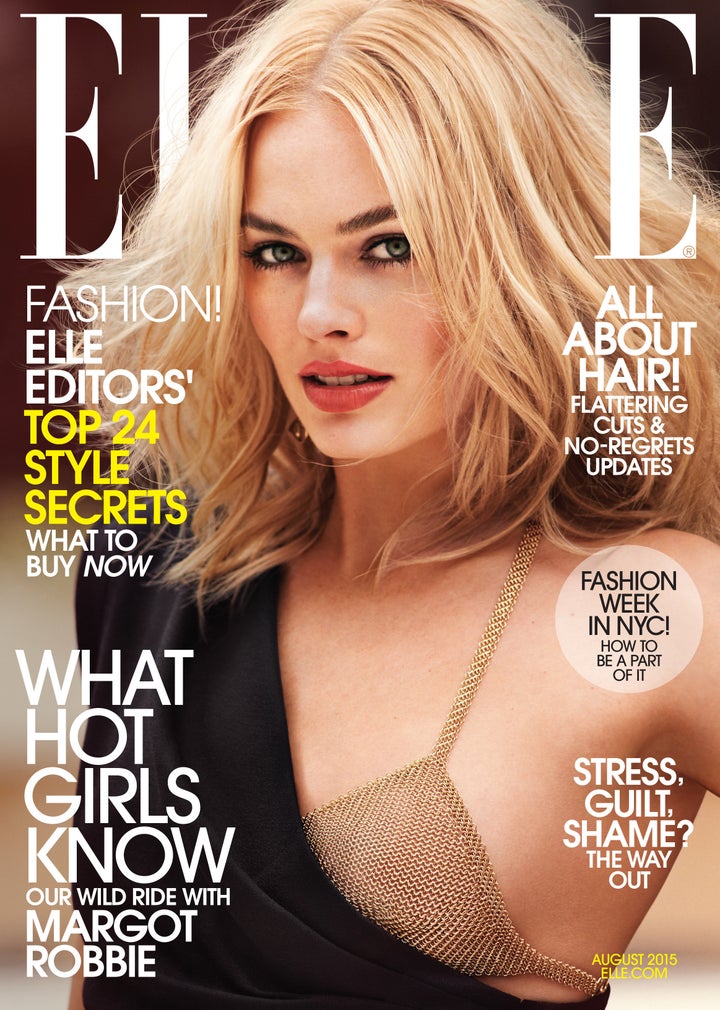 Margot Robbie on the cover of Elle magazine, August 2015.