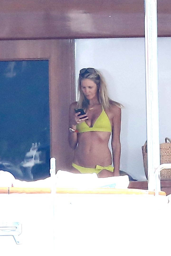 Elle Macpherson and boyfriend Jeffrey Soffer on holiday with her two sons in St. Tropez, France.