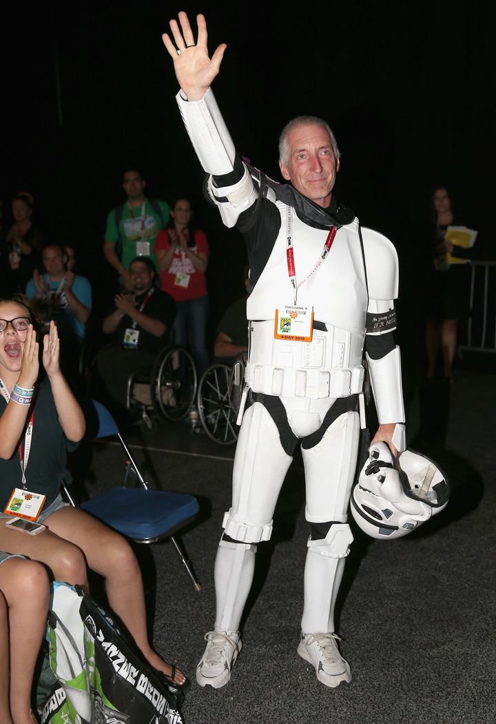 SAN DIEGO, CA - JULY 10: 501st Legion member Kevin Doyle at the Hall H Panel for 'Star Wars: The Force Awakens' during Comic-Con International 2015 at the San Diego Convention Center on July 10, 2015 in San Diego, California. (Photo by Jesse Grant/Getty Images for Disney)