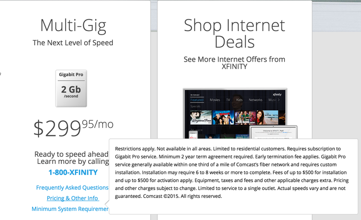 In addition to the $300/month subscription for just broadband, installation and activation fees could hit you up for another $1,000.