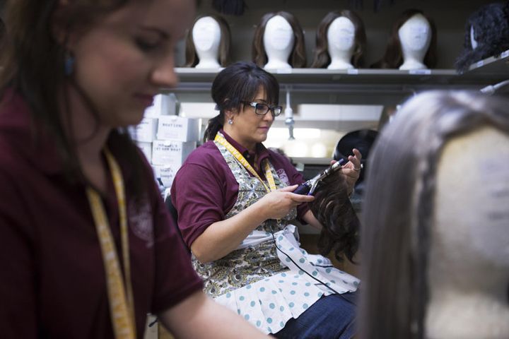 Brittany Uminski and Ranae Salvatore style wigs in preparation for the Hill Cumorah Pageant on July 9, 2015.