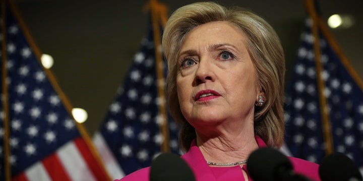 WASHINGTON, DC - JULY 14: Democratic U.S. presidential hopeful and former U.S. Secretary of State Hillary Clinton speaks to members of the media July 14, 2015 on Capitol Hill in Washington, DC. Clinton is visiting the Hill today and she had a meeting with the House Democratic Caucus earlier in the morning. (Photo by Alex Wong/Getty Images)