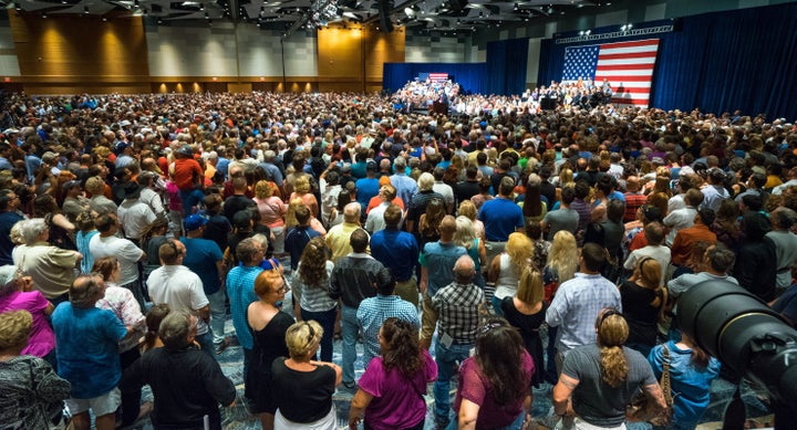 PHOENIX, AZ - JULY 11: Republican Presidential candidate Donald Trump addresses supporters during a political rally at the Phoenix Convention Center on July 11, 2015 in Phoenix, Arizona. Trump spoke about illegal immigration and other topics in front of an estimated crowd of 4,200. (Photo by Charlie Leight/Getty Images)