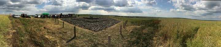 June 29, 2015 - Kysylyn, Ukraine - Panoramic view of memorial dedication ceremony in corn field in the town of Kysylyn. Mass grave contains the remains of 900 Jews killed by German occupiers between 1941-44. (Photo Credit: Michael Scaturro)