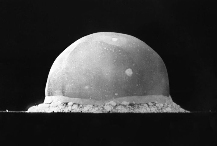 Trinity Site explosion, 0.016 second after explosion, on July 16, 1945.