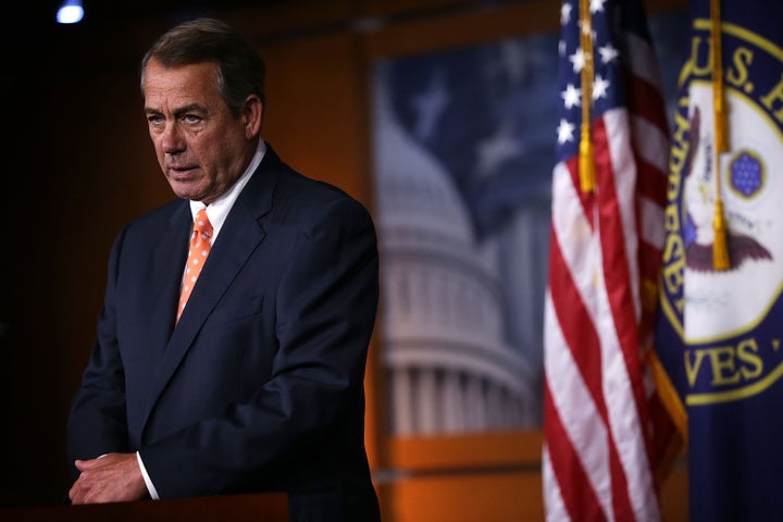 WASHINGTON, DC - JULY 16: U.S. Speaker of the House Rep. John Boehner (R-OH) speaks to members of the media during his weekly news conference July 16, 2015 on Capitol Hill in Washington, DC. Speaker Boehner spoke on various topics, including the Iran nuclear deal. (Photo by Alex Wong/Getty Images)