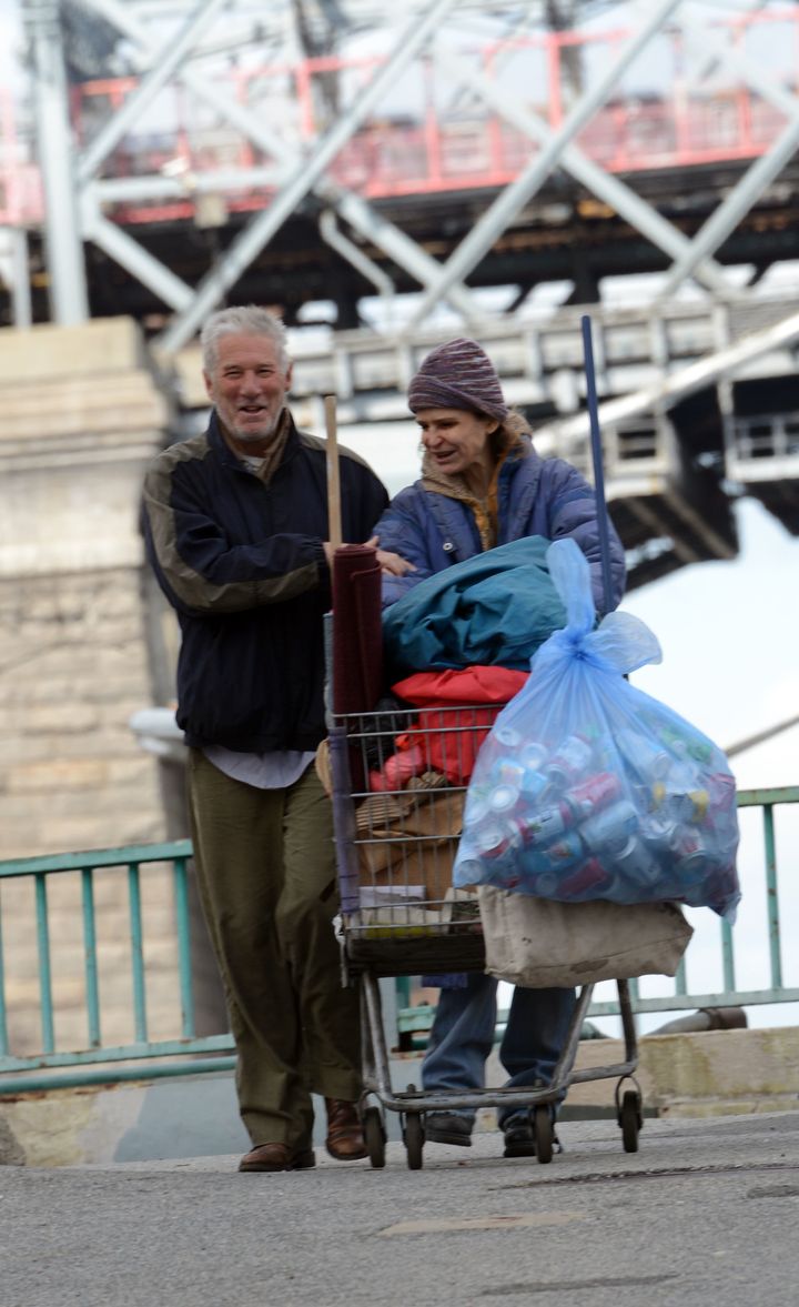Richard Gere, Kyra Sedgwick filming Owen Moverman's 'Time Out of Mind' on April 23, 2014 in New York City.