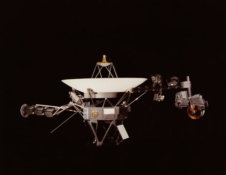 A NASA image of one of the Voyager space probes. Voyager 1 and its identical sister craft Voyager 2 were launched in 1977 to study the outer Solar System and eventually interstellar space. (Photo by NASA/Hulton Archive/Getty Images)