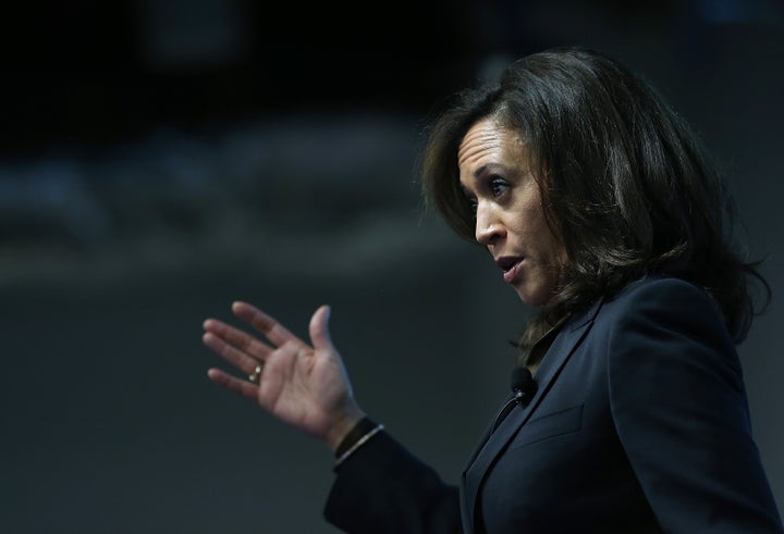 MENLO PARK, CA - FEBRUARY 10: California Attorney General Kamala Harris delivers a keynote address during a Safer Internet Day event at Facebook headquarters on February 10, 2015 in Menlo Park, California. Harris delivered the keynote speech at the event, designed to promote safe, effective use of the internet and mobile technology. Safer Internet Day is celebrated annually in more than 100 countries on the the second Tuesday in February. (Photo by Justin Sullivan/Getty Images)