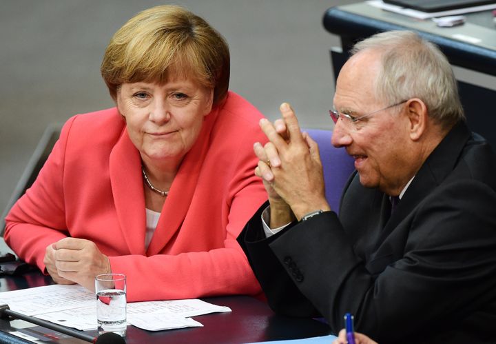 German chancellor Angela Merkel seen here with German Finance Minister Wolfgang Schaüble. The German leaders have pushed a hard line in negotiations with Greece.