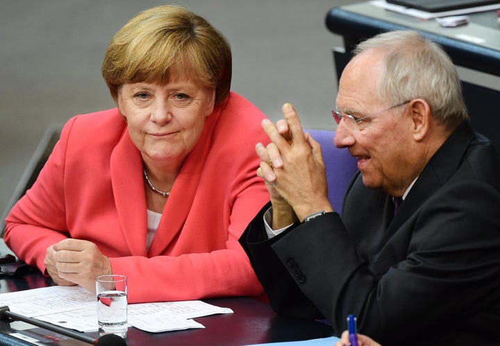 German chancellor Angela Merkel seen here with German Finance Minister Wolfgang Schaüble. The German leaders have pushed a hard line in negotiations with Greece.