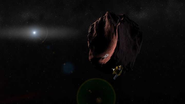 Artist's impression of the New Horizons spacecraft encountering a Kuiper Belt Object, as part of an extended mission after the Pluto flyby. In 2014, using the Hubble Space Telescope, New Horizons science team members discovered three Kuiper Belt Objects.