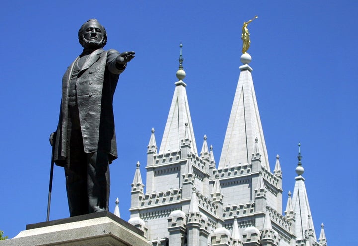 A statue of Brigham Young outside of the Salt Lake City Temple.