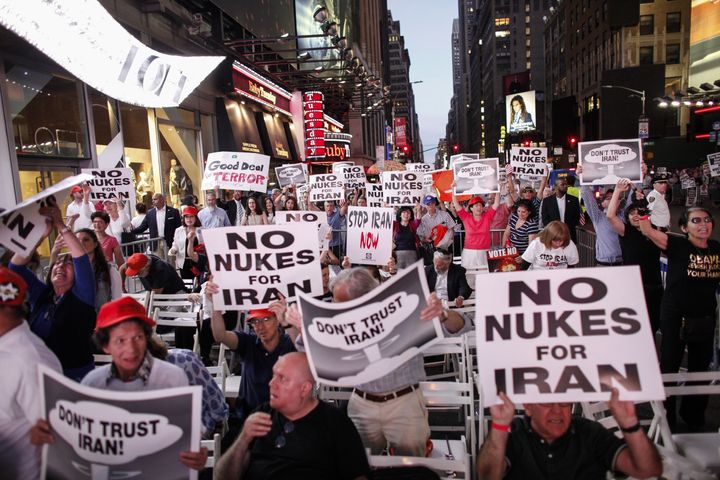 Protesters rally against the Iran nuclear agreement in Times Square.