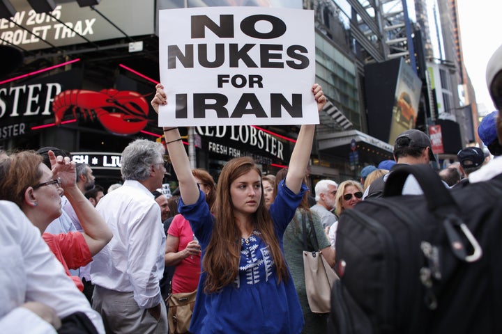 A protester opposed to the nuclear agreement with Iran at the rally in Times Square.