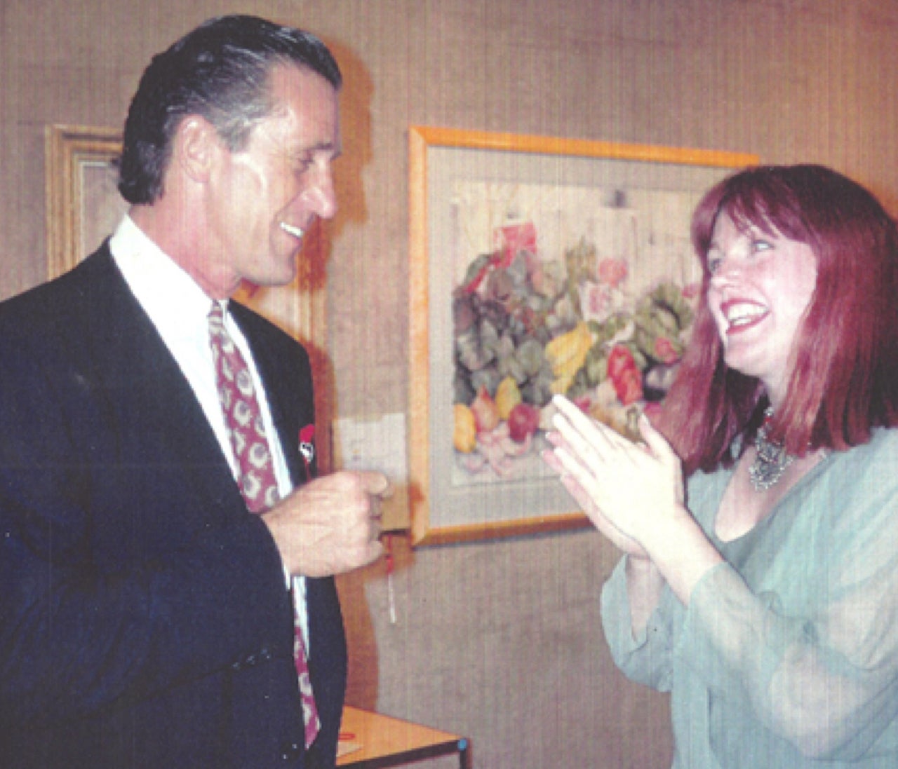 <p>Monica Lynch (right) with Knicks coach Pat Riley circa 1994.</p>