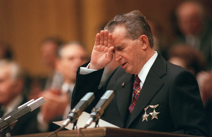<p>Nicolae Ceaușescu, Romania's longtime Communist dictator, is seen addressing Parliament in 1989. He was executed later that year. Some historians believe the massive austerity Ceaușescu enacted during the 1980s contributed to the political mobilization against him.</p>
