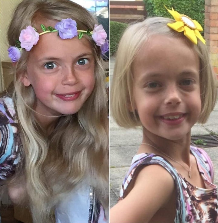 Left: Libby's, before the haircut.
Right: Libby, after the haircut. 