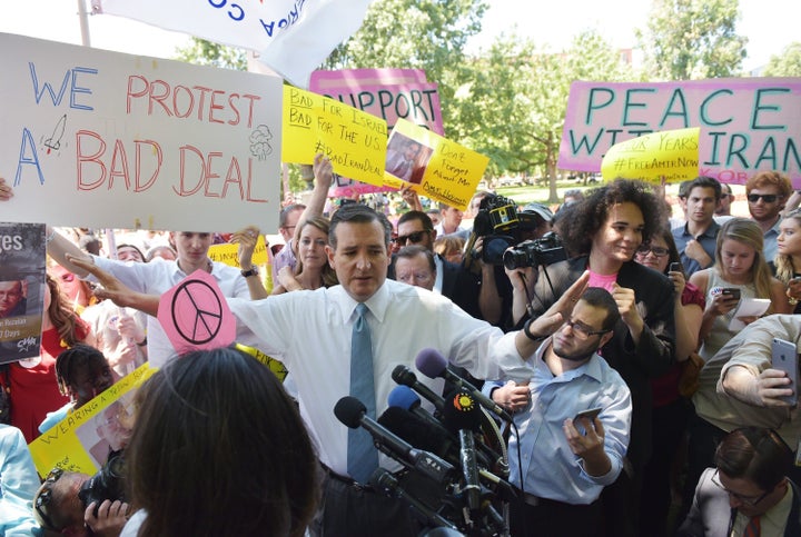 Sen. Ted Cruz (R-Texas) speaks on the Iran nuclear deal in Lafayette Square, across from the White House, on July 23, 2015. 