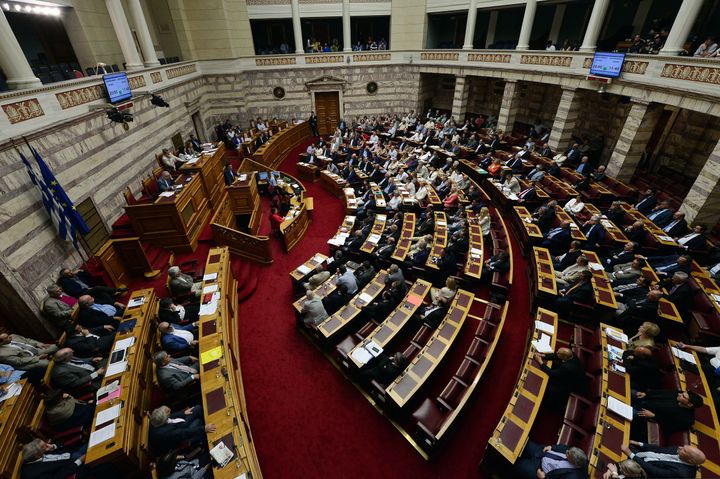 <p>Alexis Tsipras addresses Greece's Parliament, July 23, 2015. </p>