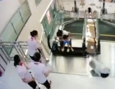 Clown Throwing Pie On Escalator