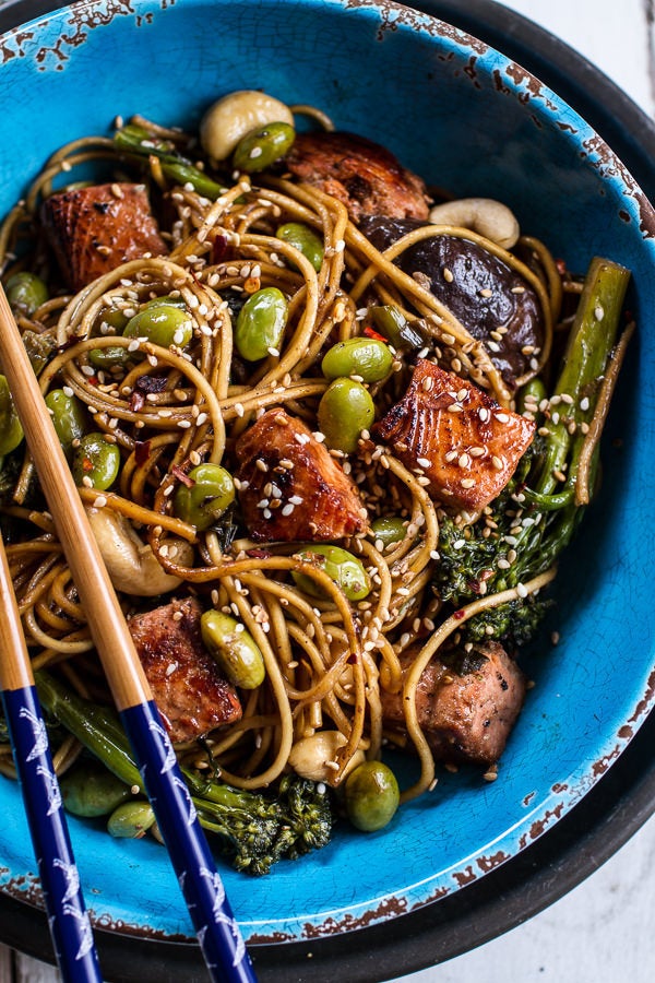 Sake And Ginger Soba Noodle Salmon Stir Fry