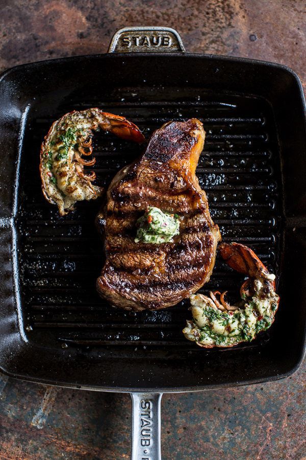 Steak And Lobster With Spicy Roasted Garlic Chimichurri Butter