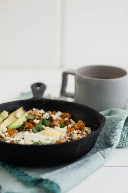 Get the Chipotle Sweet Potato and Brown Rice Egg Skillet recipe from Naturally Ella