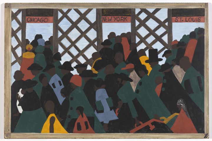<p><span style="color: #242424; font-family: 'Helvetica Neue', Helvetica, Verdana, Arial, sans-serif; font-size: 11px; line-height: 19px; background-color: #ffffff;">Jacob Lawrence. The Migration Series. </span></p><p><span style="color: #242424; font-family: 'Helvetica Neue', Helvetica, Verdana, Arial, sans-serif; font-size: 11px; line-height: 19px; background-color: #ffffff;">Panel 1: “During the World War there was a great migration North by Southern Negroes.”</span></p>