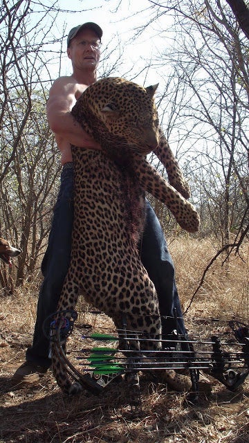 This photo shows Walter Palmer with a leopard he killed in Zimbabwe with a bow and arrow. Photo: Blogspot.