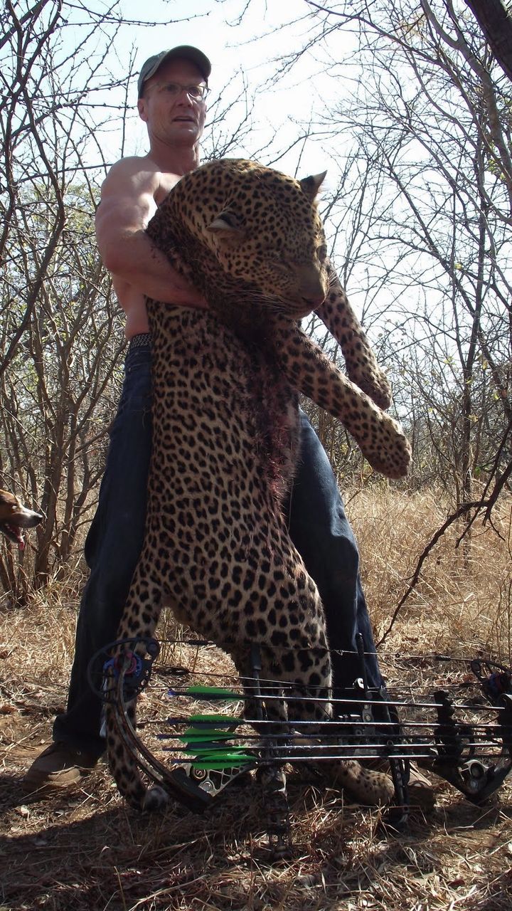 Walter Palmer is seen in this undated photo with a leopard in Zimbabwe.