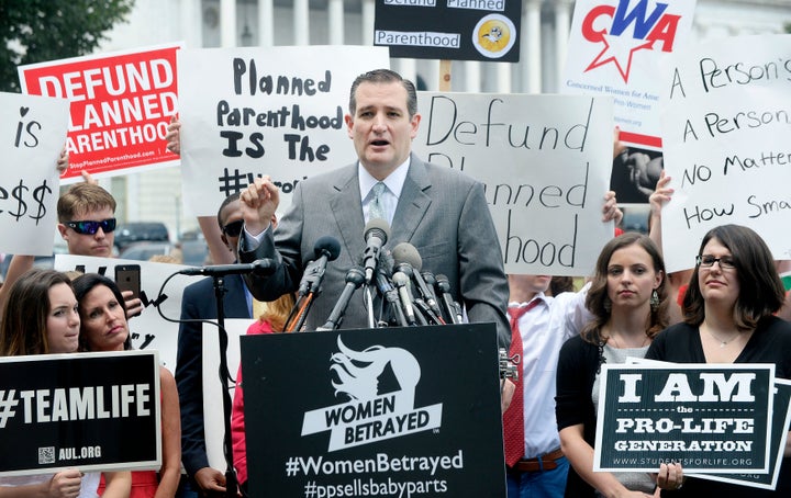 Republican presidential candidate, U.S. Sen. Ted Cruz (R-TX) speaks during a Anti-abortion rally opposing federal funding for Planned Parenthood in front of the U.S. Capitol July 28, 2015 in Washington, DC. Planned Parenthood faces mounting criticism amid the release of videos by a pro-life group and demands to vote in the Senate to stop funding.