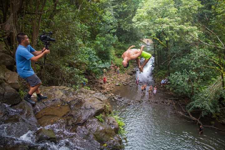 Andrew Agcaoili films a Shibby Stylee Bomb Squad cliff diver on the island of Maui.