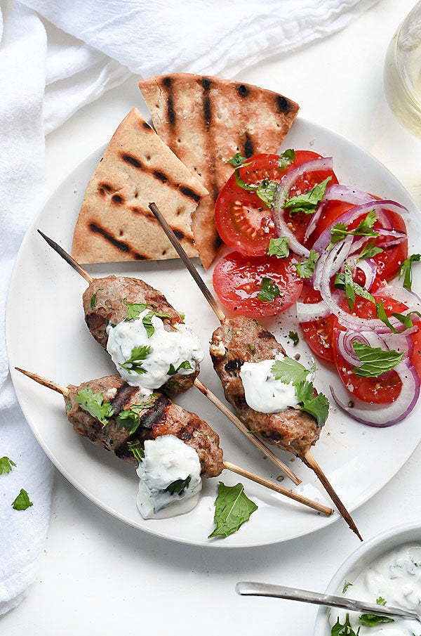 Dinner, Day 1: Grilled Turkey Kofta Skewers With Yogurt Sauce