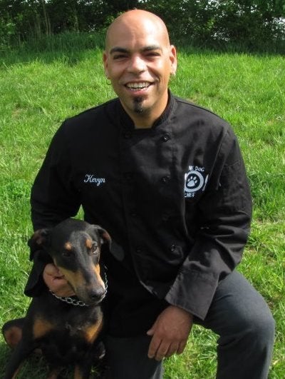 <p>Kevyn Matthews with Greta, "the dog who inspired me."</p>