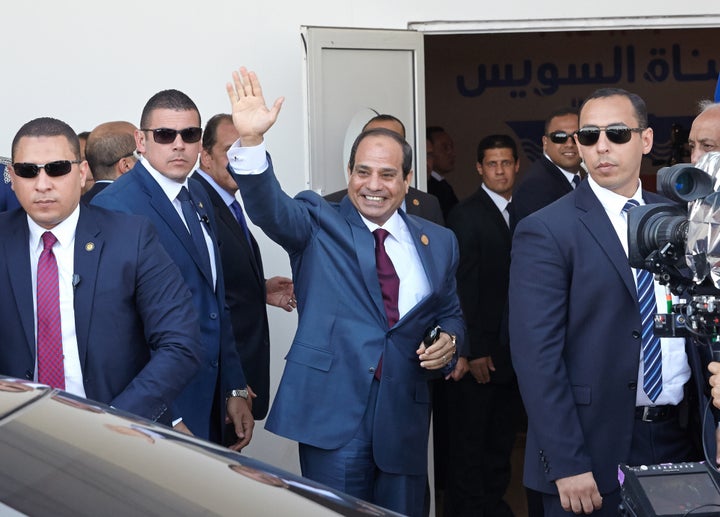 Egyptian President Abdel Fattah al-Sisi arrives for the opening ceremony of the New Suez Canal in Ismailia, Egypt, on Aug. 6, 2015.