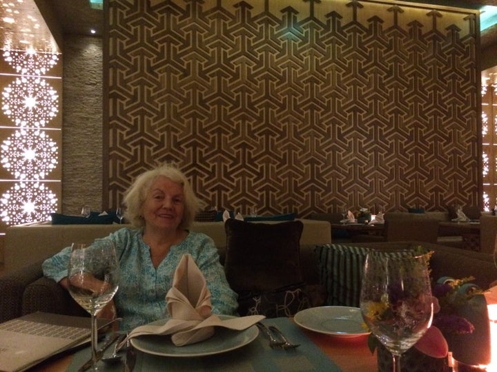 Waiting to have a dinner meeting during her stay in Qatar.