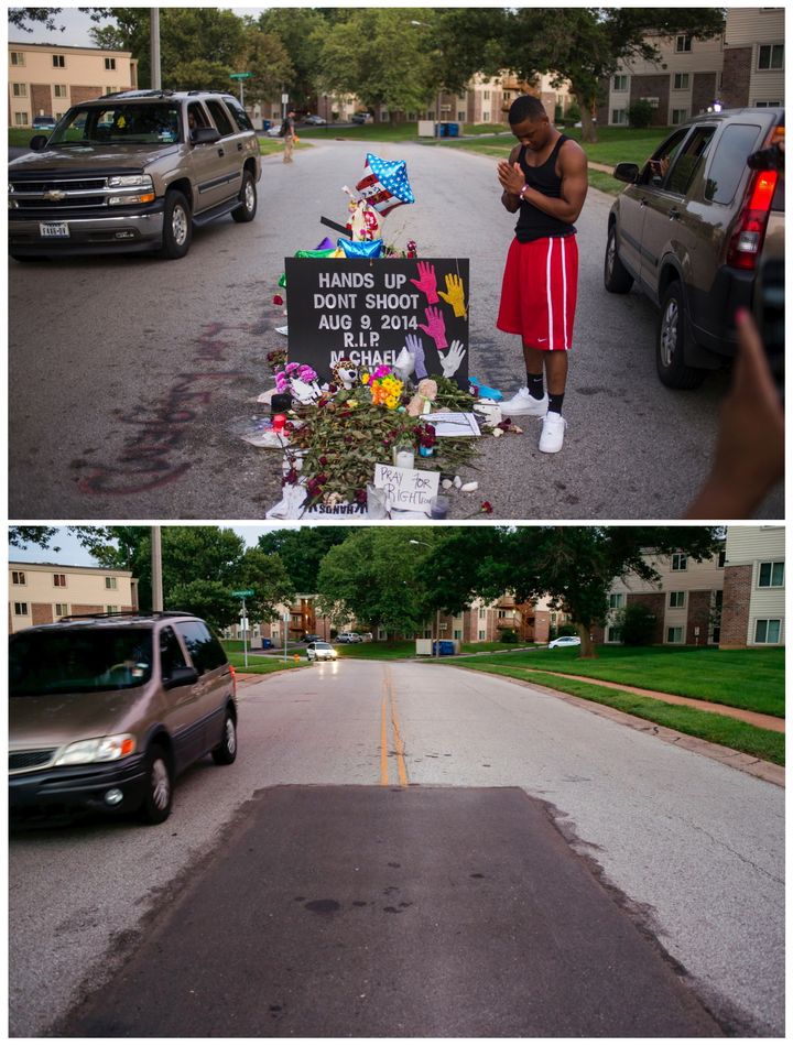 Reuters photojournalist Adrees Latif captures the Ferguson street where 18-year-old Michael Brown was killed. Photographed on July 20, 2014 and July 20, 2015.